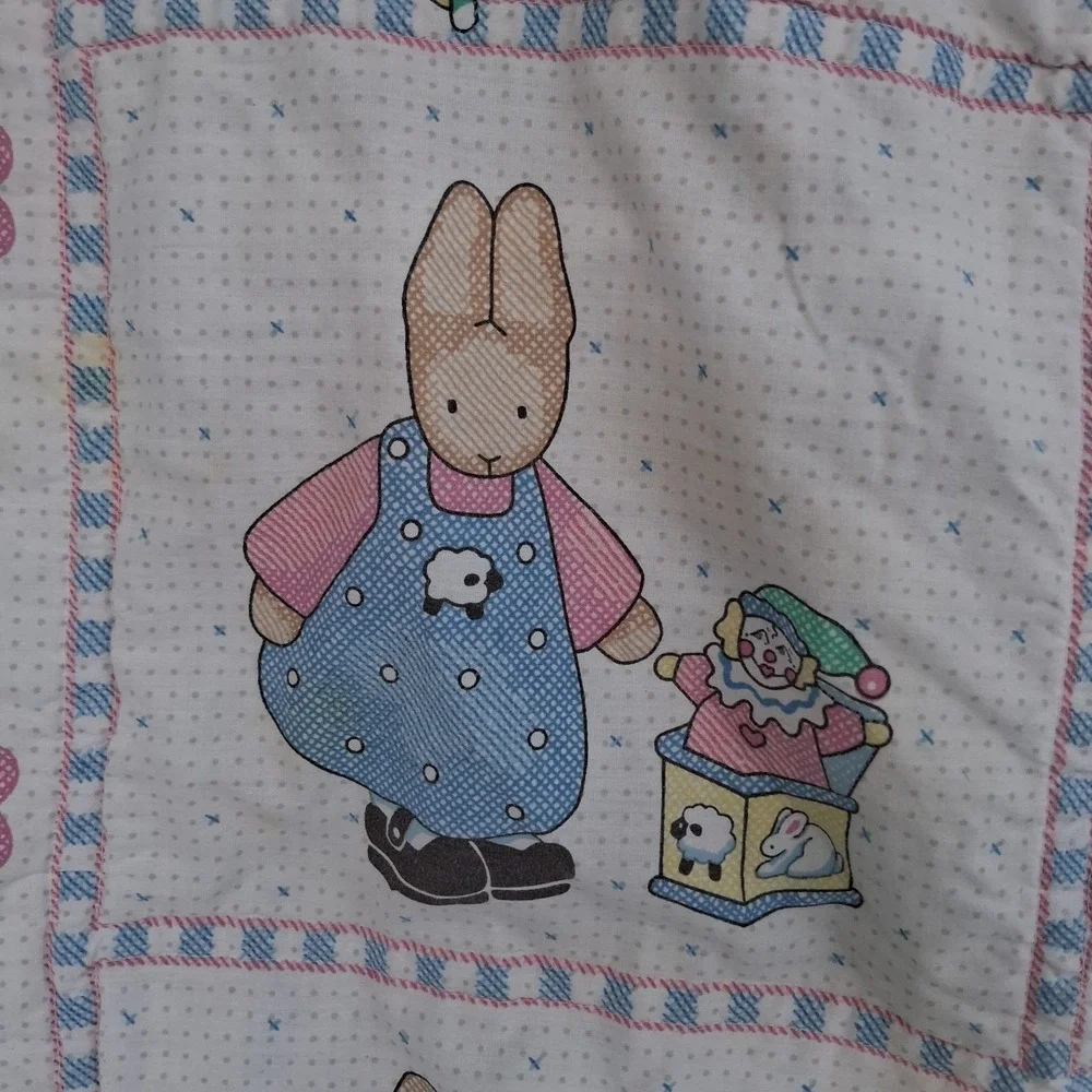 Vintage 90s Y2k Daisy Kingdom Baby Blanket Quilt Bunnies Cottagecore Pastel‎